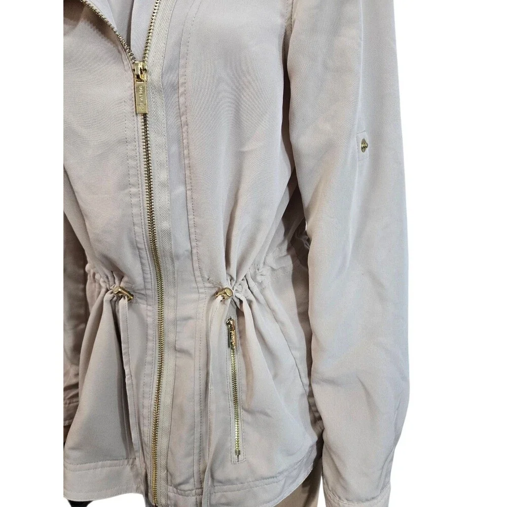 Calvin Klein women's S beige cinch waist roll tab full zip jacket lightweight - Picture 7 of 8
